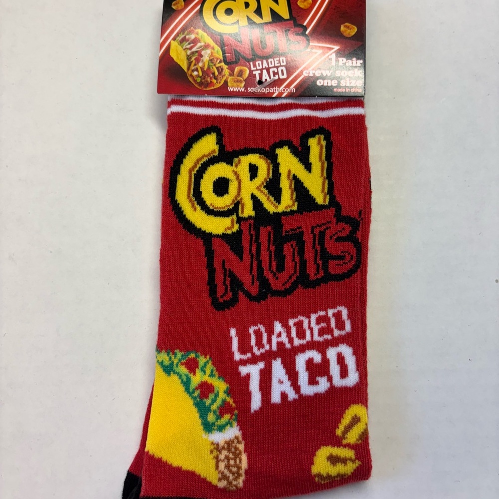 NWT Corn Nuts Loaded Taco Crew Socks - Red, Novelty, Unisex